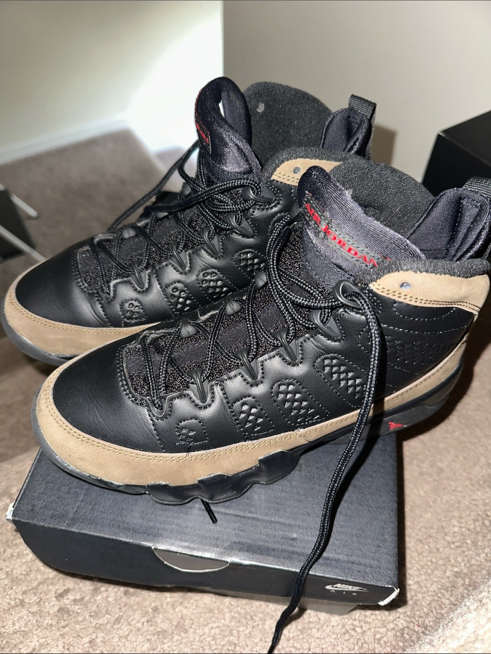 Jordan Black and Tan High-Top Sneakers